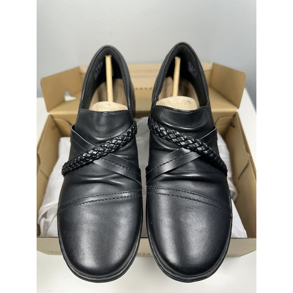 Clarks Women's Cora BraidShoe Loafer, Black Leather, Size 7 US